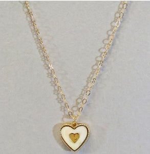 Dainty Heart Necklace - Gold Tone with Mother of Pearl