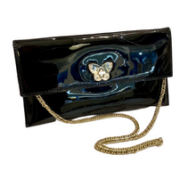 Load image into Gallery viewer, Sondra Roberts Black Patent Butterfly Clutch Bag