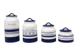 Ceramic Canister Set of 4 in Blue and White