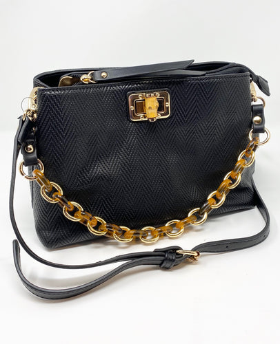 Sondra Roberts Squared Crossbody w/ Tortoise Shell Chain - Black