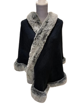 Load image into Gallery viewer, Black Knit Wrap with Faux Fur Trim