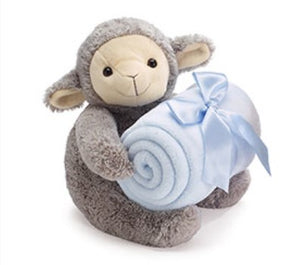 Copy of Plush Gray Lamb with Blue Baby Blanket