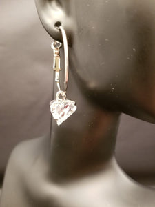 B-JWLD Crystal Clear Dangling Faceted Heart Earrings - Silver