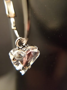 B-JWLD Crystal Clear Dangling Faceted Heart Earrings - Silver