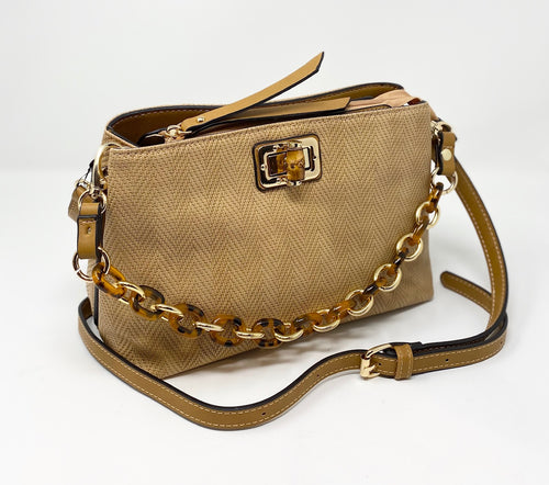 Sondra Roberts Squared Crossbody w/ Tortoise Shell Chain - Taupe