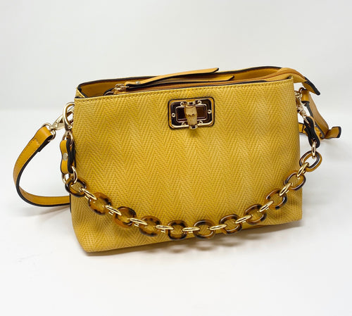 Sondra Roberts Squared Crossbody w/ Tortoise Shell Chain - Yellow