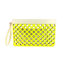 Load image into Gallery viewer, Sondra Roberts Yellow/White Perforated Dot Clutch