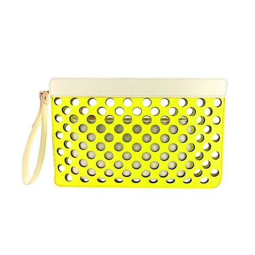 Sondra Roberts Yellow/White Perforated Dot Clutch