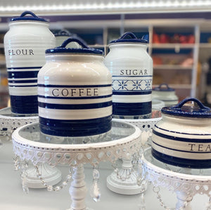 Ceramic Canister Set of 4 in Blue and White